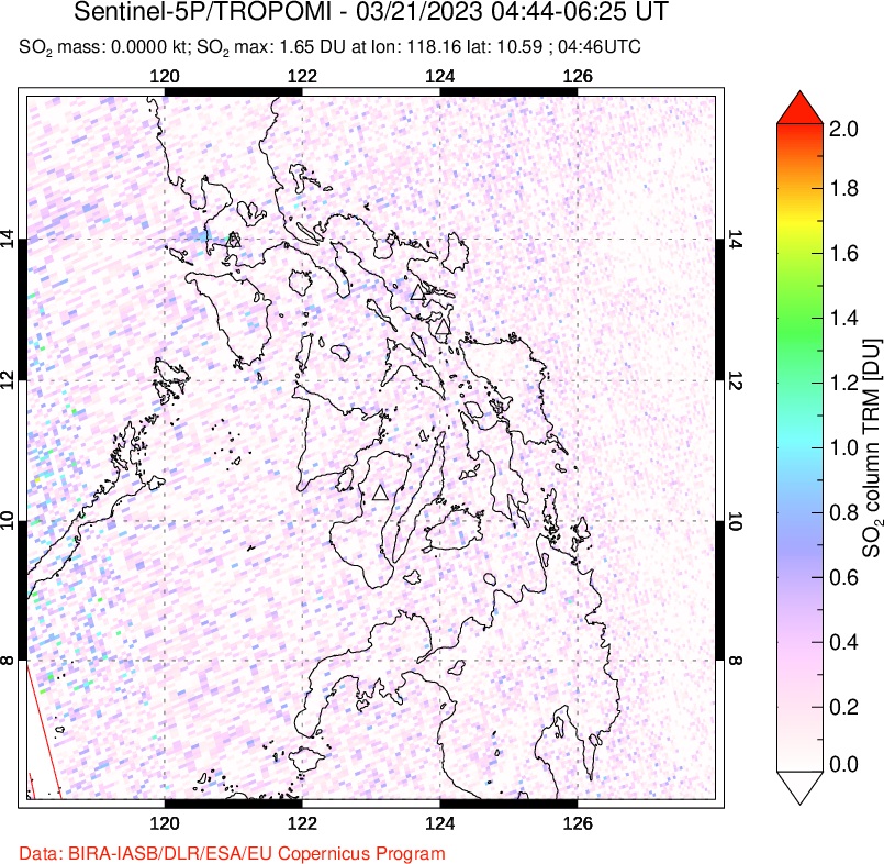 A sulfur dioxide image over Philippines on Mar 21, 2023.