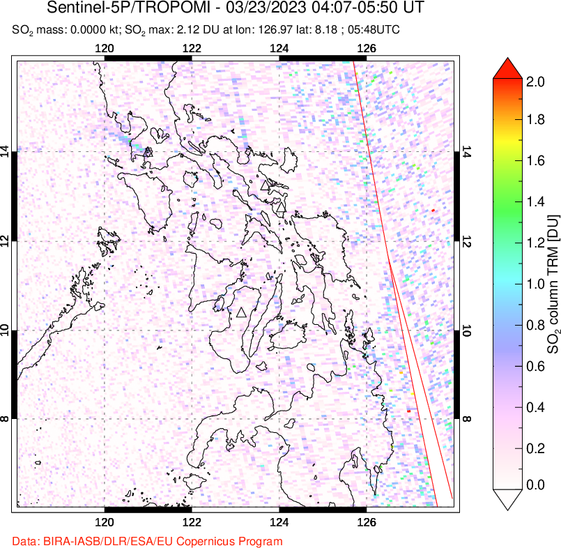 A sulfur dioxide image over Philippines on Mar 23, 2023.