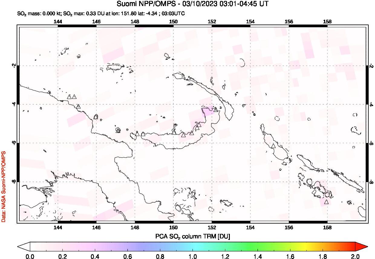 A sulfur dioxide image over Papua, New Guinea on Mar 10, 2023.