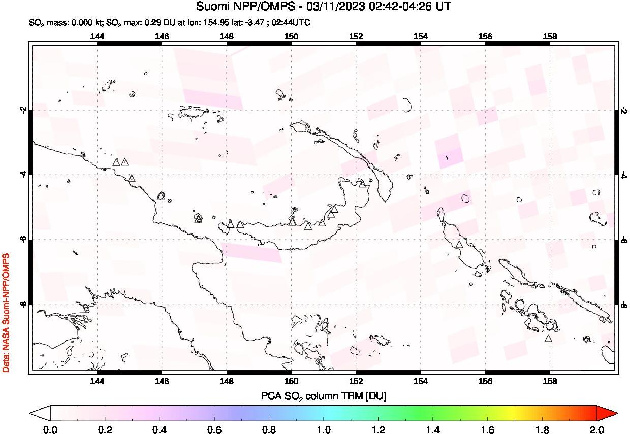 A sulfur dioxide image over Papua, New Guinea on Mar 11, 2023.