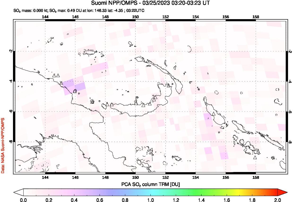 A sulfur dioxide image over Papua, New Guinea on Mar 25, 2023.
