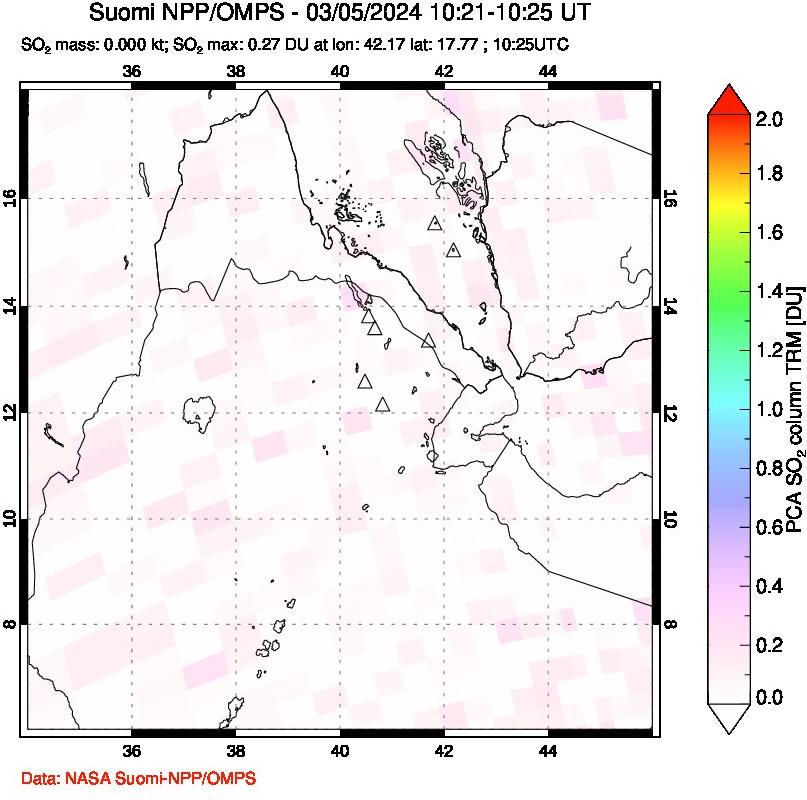 A sulfur dioxide image over Afar and southern Red Sea on Mar 05, 2024.