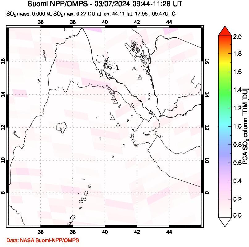 A sulfur dioxide image over Afar and southern Red Sea on Mar 07, 2024.