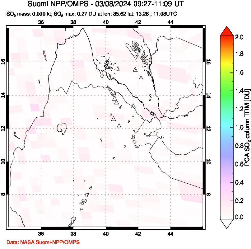 A sulfur dioxide image over Afar and southern Red Sea on Mar 08, 2024.