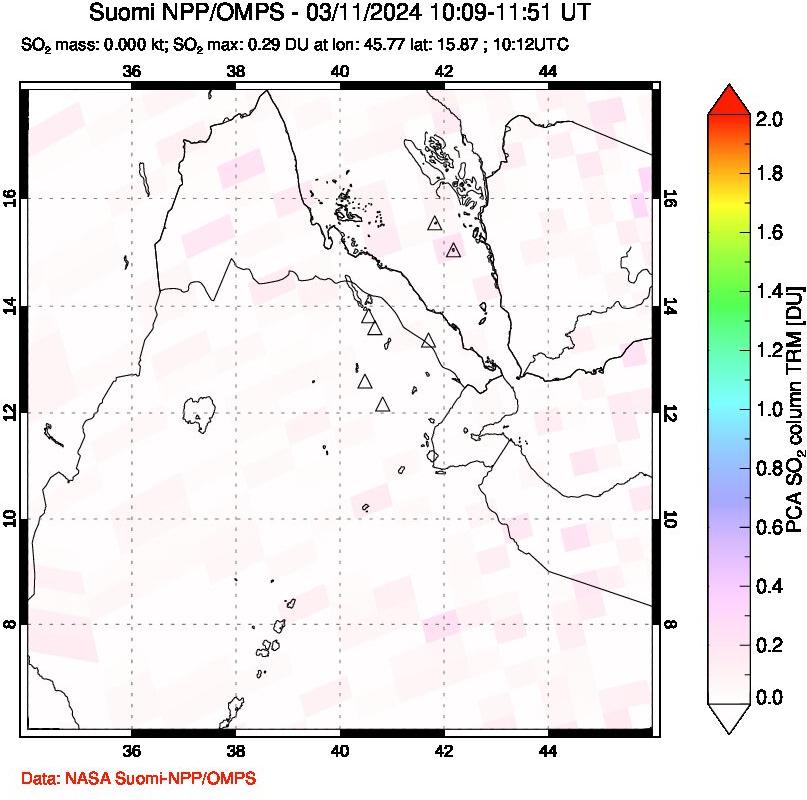 A sulfur dioxide image over Afar and southern Red Sea on Mar 11, 2024.