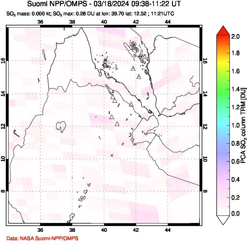 A sulfur dioxide image over Afar and southern Red Sea on Mar 18, 2024.