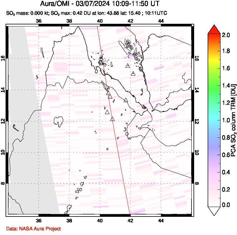 A sulfur dioxide image over Afar and southern Red Sea on Mar 07, 2024.