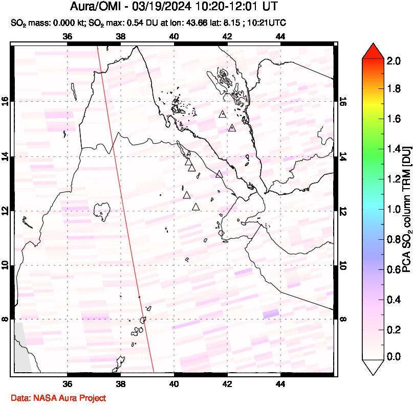 A sulfur dioxide image over Afar and southern Red Sea on Mar 19, 2024.