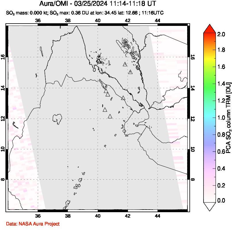 A sulfur dioxide image over Afar and southern Red Sea on Mar 25, 2024.