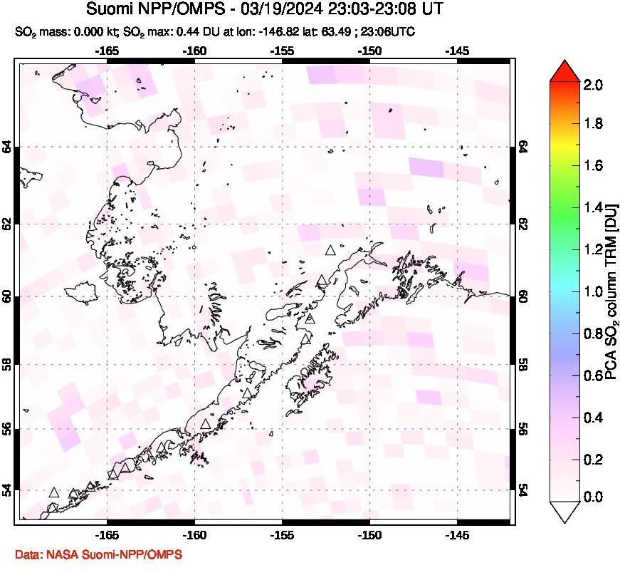 A sulfur dioxide image over Alaska, USA on Mar 19, 2024.