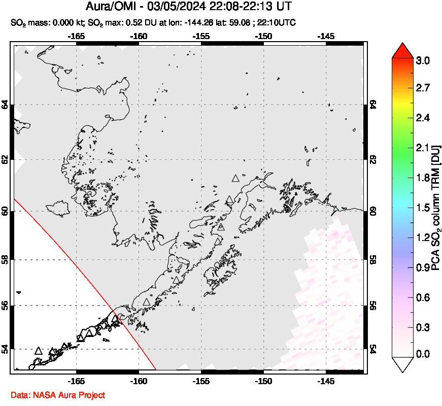 A sulfur dioxide image over Alaska, USA on Mar 05, 2024.