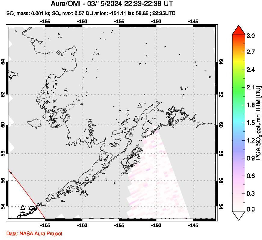 A sulfur dioxide image over Alaska, USA on Mar 15, 2024.