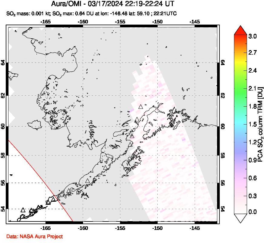 A sulfur dioxide image over Alaska, USA on Mar 17, 2024.