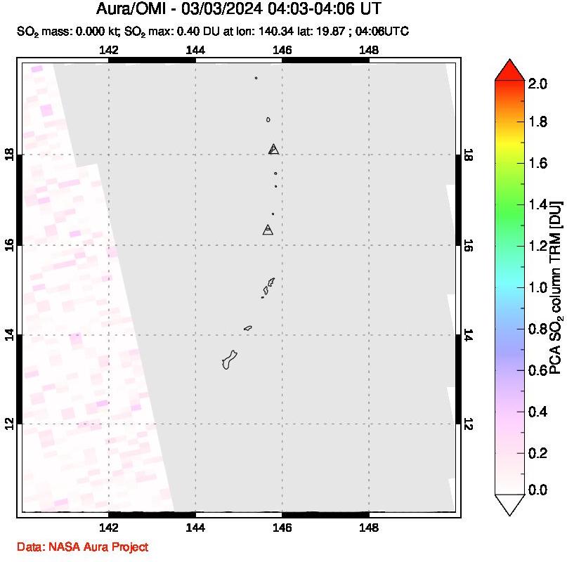 A sulfur dioxide image over Anatahan, Mariana Islands on Mar 03, 2024.