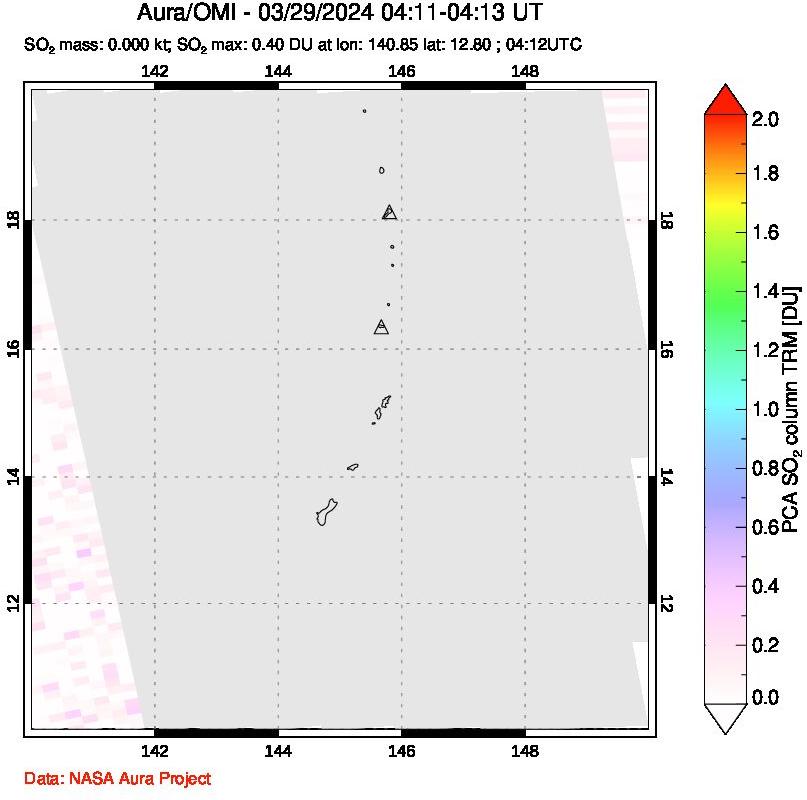 A sulfur dioxide image over Anatahan, Mariana Islands on Mar 29, 2024.