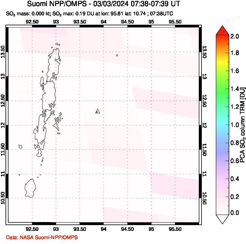 A sulfur dioxide image over Andaman Islands, Indian Ocean on Mar 03, 2024.