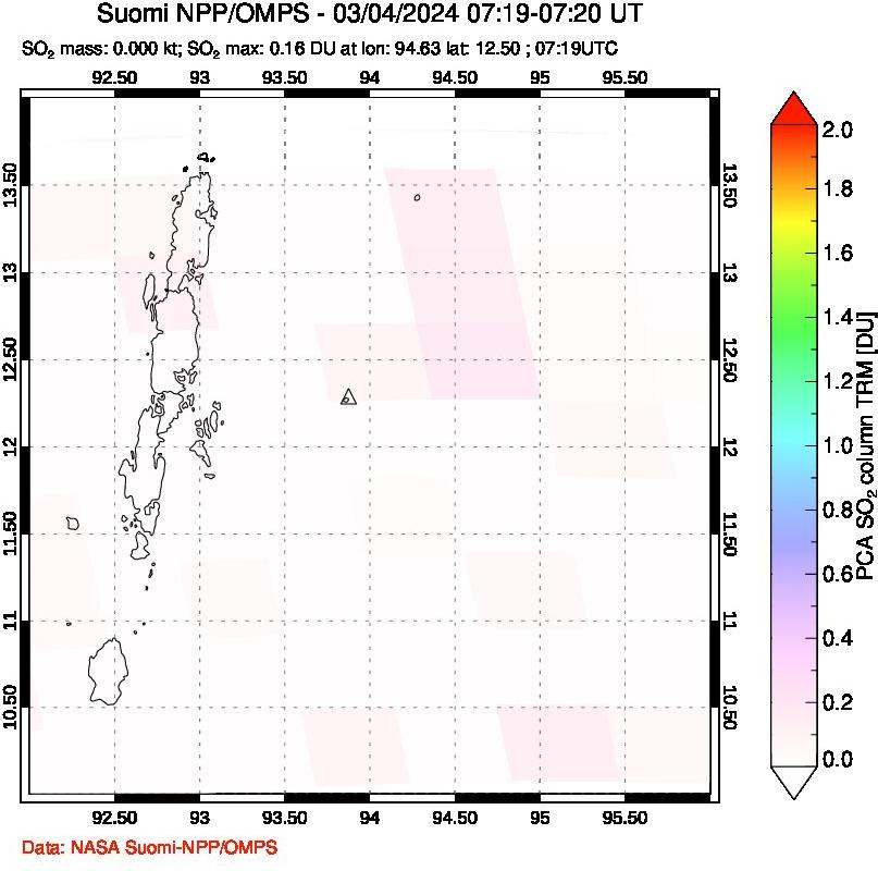 A sulfur dioxide image over Andaman Islands, Indian Ocean on Mar 04, 2024.