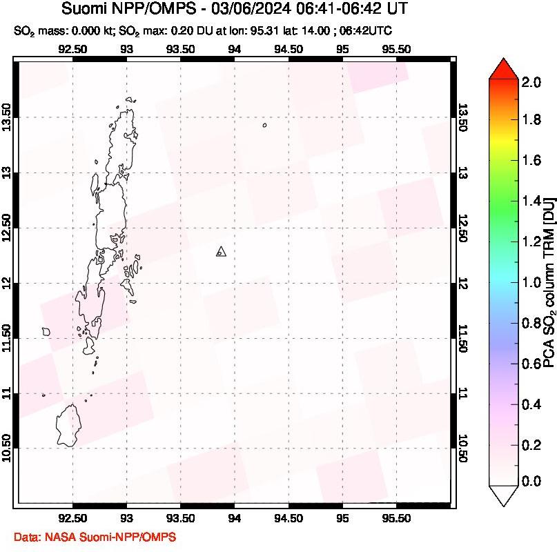 A sulfur dioxide image over Andaman Islands, Indian Ocean on Mar 06, 2024.