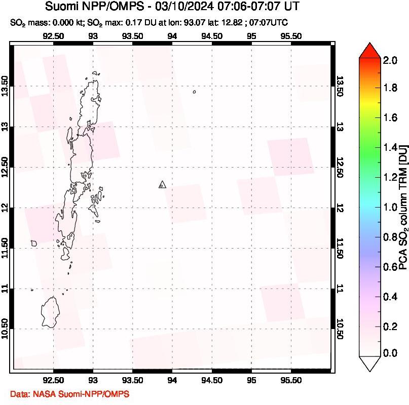 A sulfur dioxide image over Andaman Islands, Indian Ocean on Mar 10, 2024.