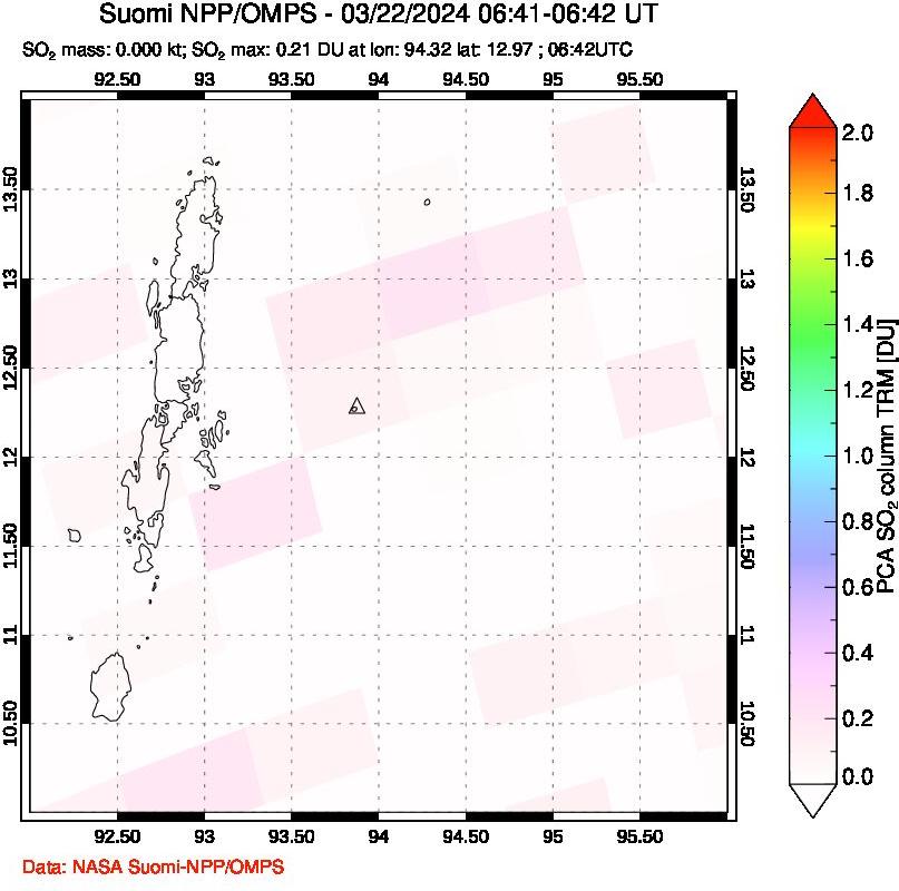 A sulfur dioxide image over Andaman Islands, Indian Ocean on Mar 22, 2024.