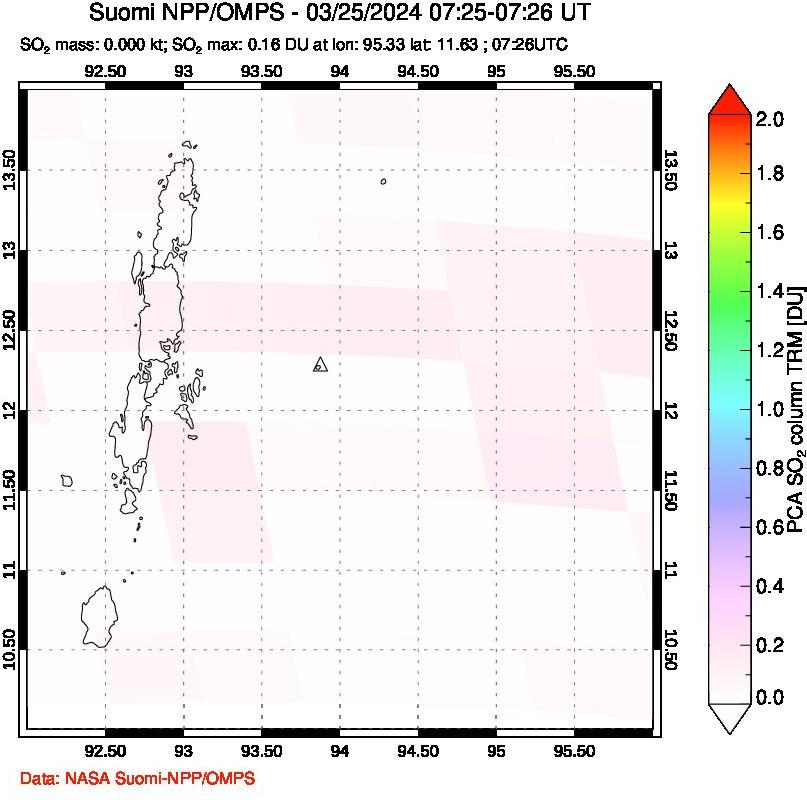 A sulfur dioxide image over Andaman Islands, Indian Ocean on Mar 25, 2024.