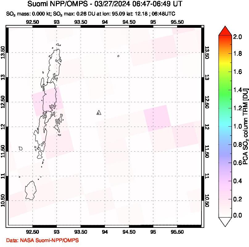 A sulfur dioxide image over Andaman Islands, Indian Ocean on Mar 27, 2024.