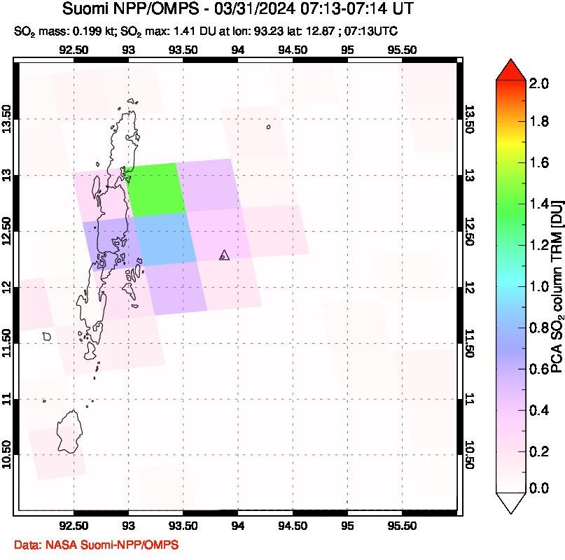 A sulfur dioxide image over Andaman Islands, Indian Ocean on Mar 31, 2024.