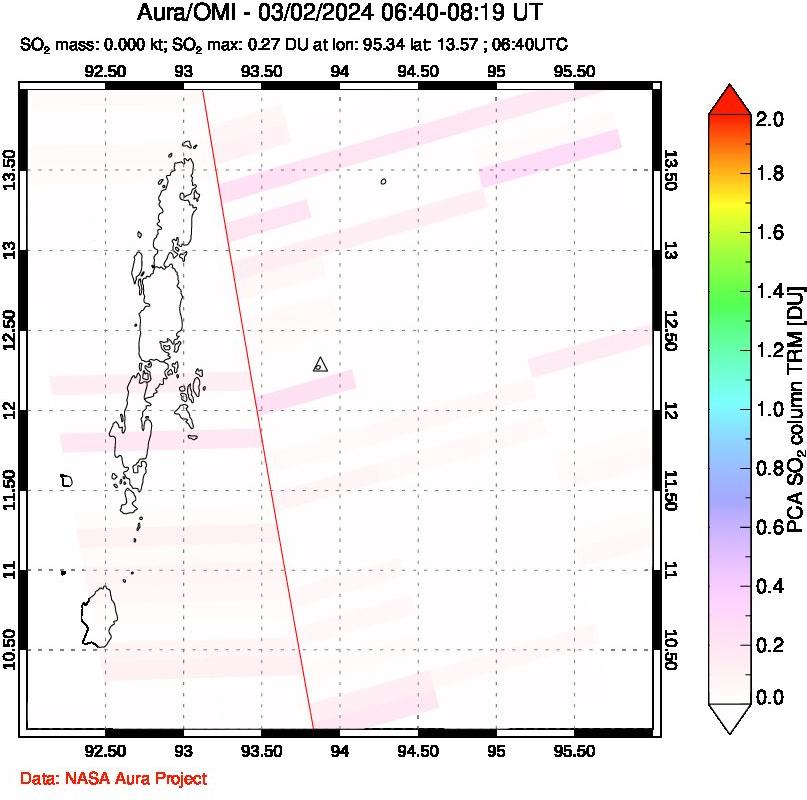 A sulfur dioxide image over Andaman Islands, Indian Ocean on Mar 02, 2024.