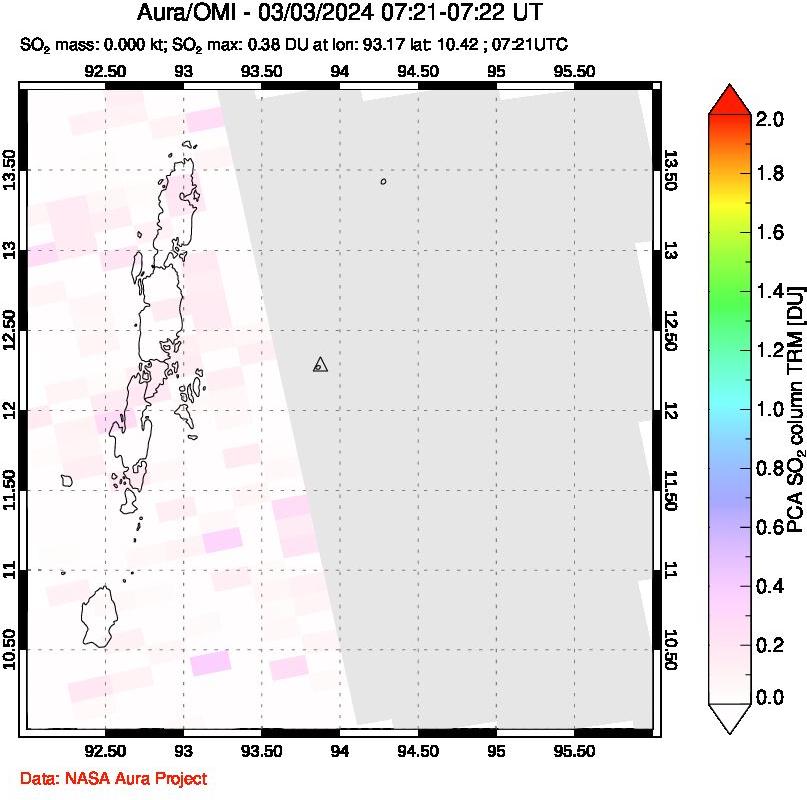 A sulfur dioxide image over Andaman Islands, Indian Ocean on Mar 03, 2024.