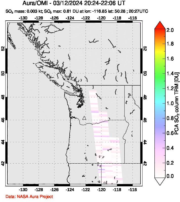 A sulfur dioxide image over Cascade Range, USA on Mar 12, 2024.