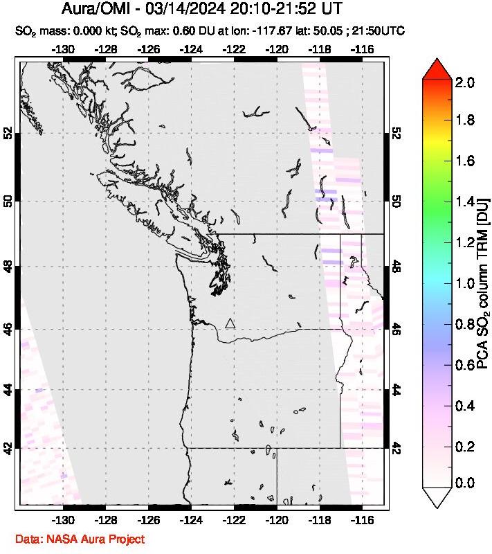 A sulfur dioxide image over Cascade Range, USA on Mar 14, 2024.