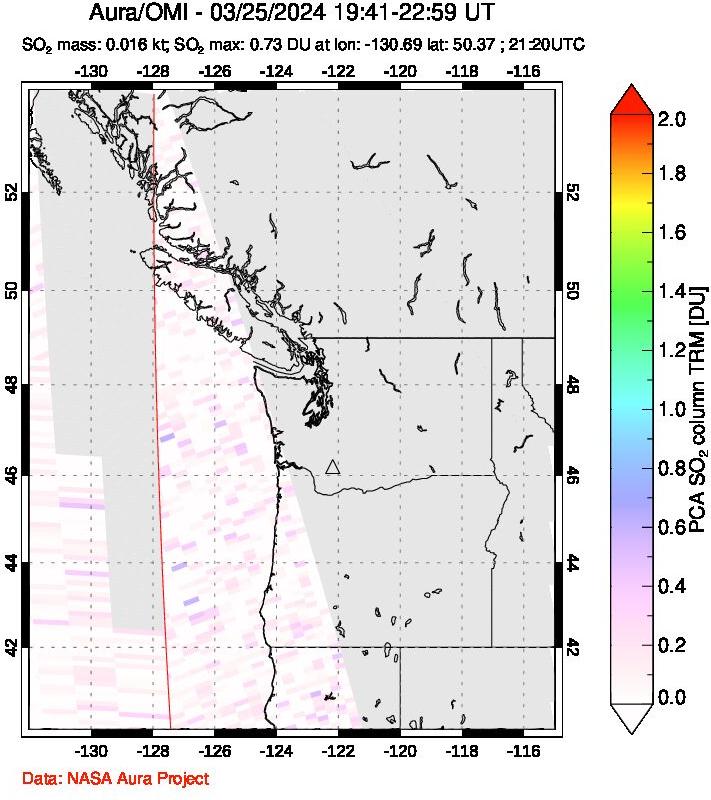 A sulfur dioxide image over Cascade Range, USA on Mar 25, 2024.