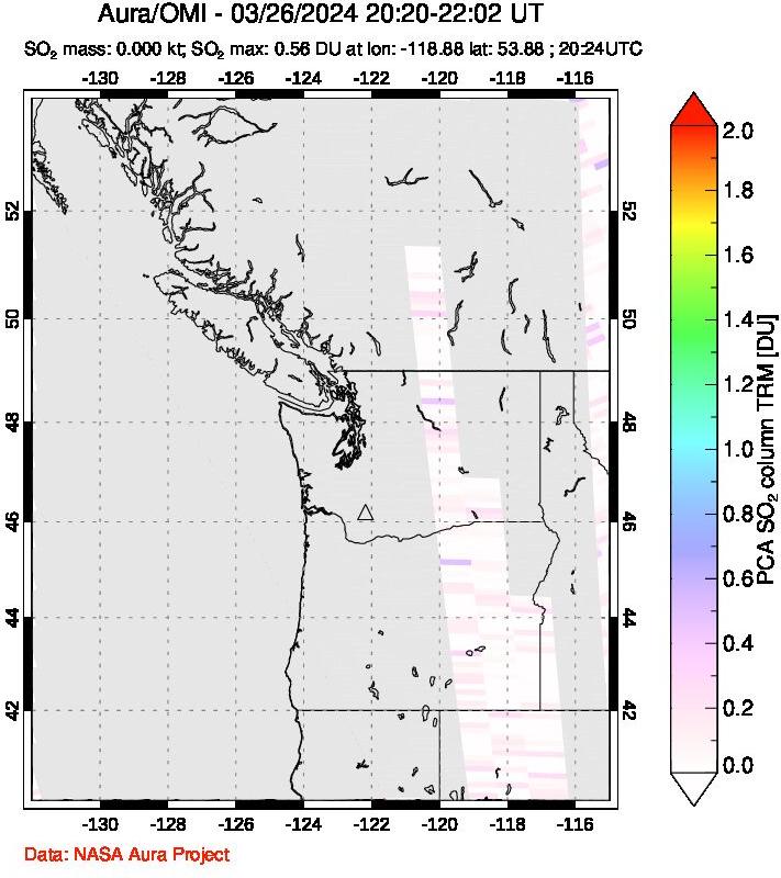 A sulfur dioxide image over Cascade Range, USA on Mar 26, 2024.