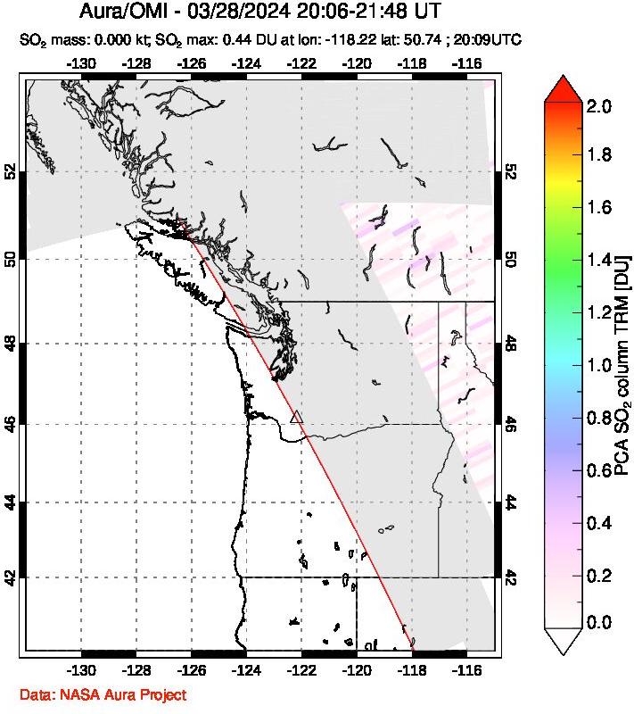 A sulfur dioxide image over Cascade Range, USA on Mar 28, 2024.