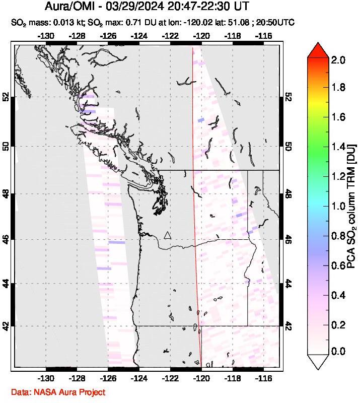 A sulfur dioxide image over Cascade Range, USA on Mar 29, 2024.