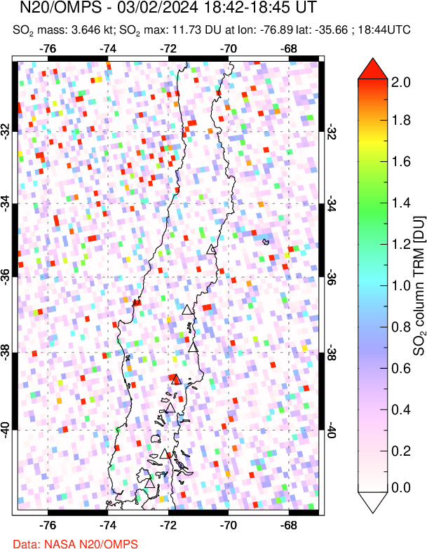 A sulfur dioxide image over Central Chile on Mar 02, 2024.