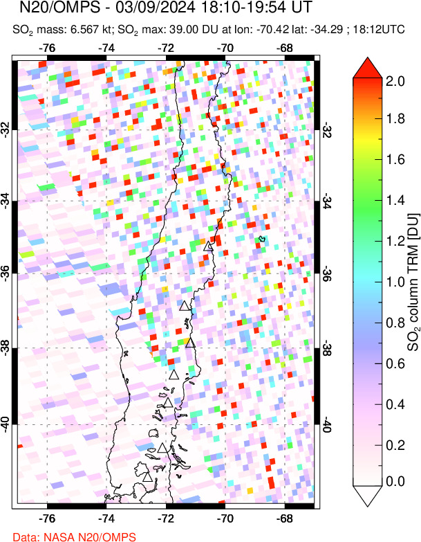 A sulfur dioxide image over Central Chile on Mar 09, 2024.