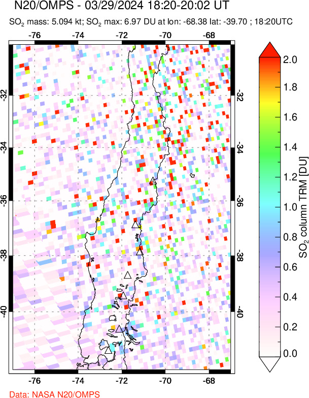 A sulfur dioxide image over Central Chile on Mar 29, 2024.