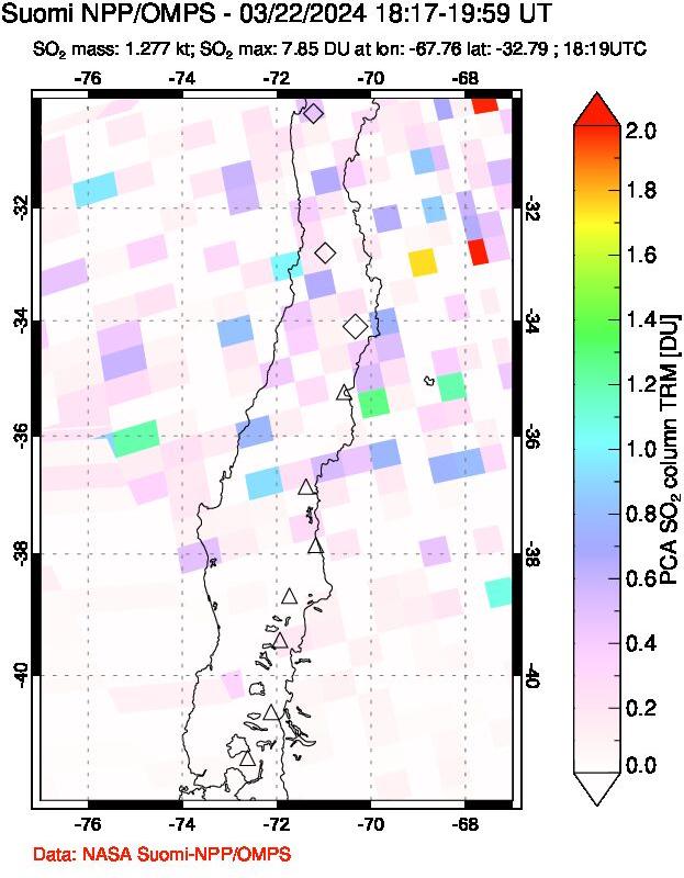 A sulfur dioxide image over Central Chile on Mar 22, 2024.