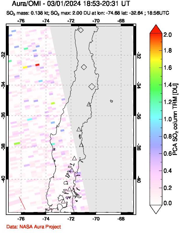 A sulfur dioxide image over Central Chile on Mar 01, 2024.