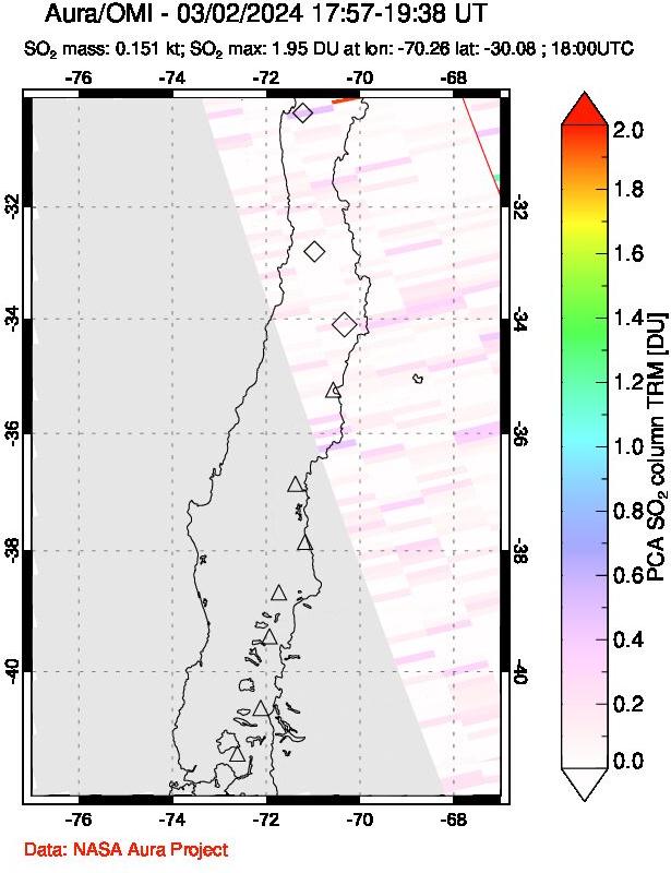 A sulfur dioxide image over Central Chile on Mar 02, 2024.