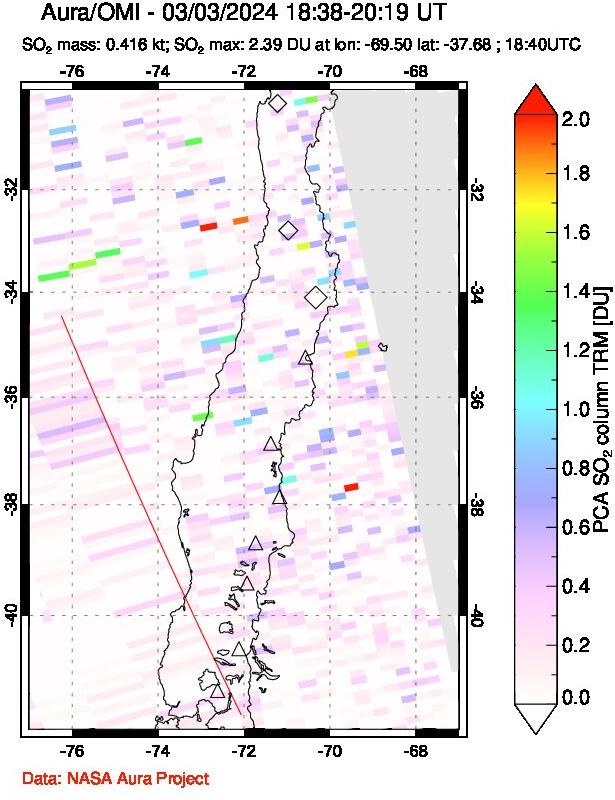 A sulfur dioxide image over Central Chile on Mar 03, 2024.