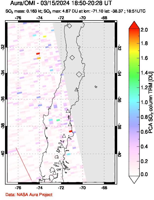 A sulfur dioxide image over Central Chile on Mar 15, 2024.