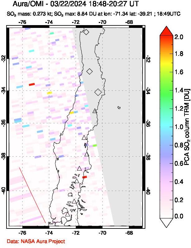 A sulfur dioxide image over Central Chile on Mar 22, 2024.