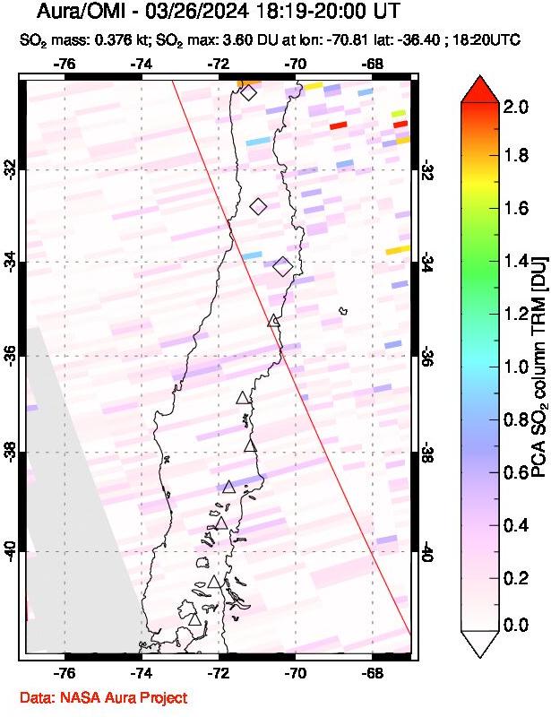 A sulfur dioxide image over Central Chile on Mar 26, 2024.