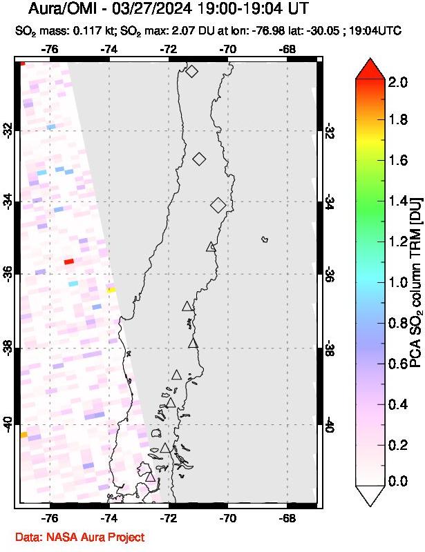 A sulfur dioxide image over Central Chile on Mar 27, 2024.