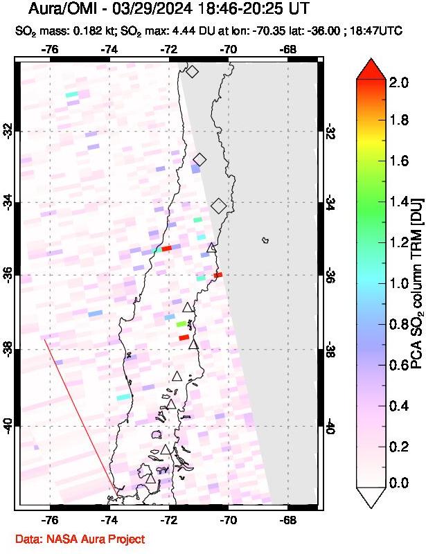 A sulfur dioxide image over Central Chile on Mar 29, 2024.