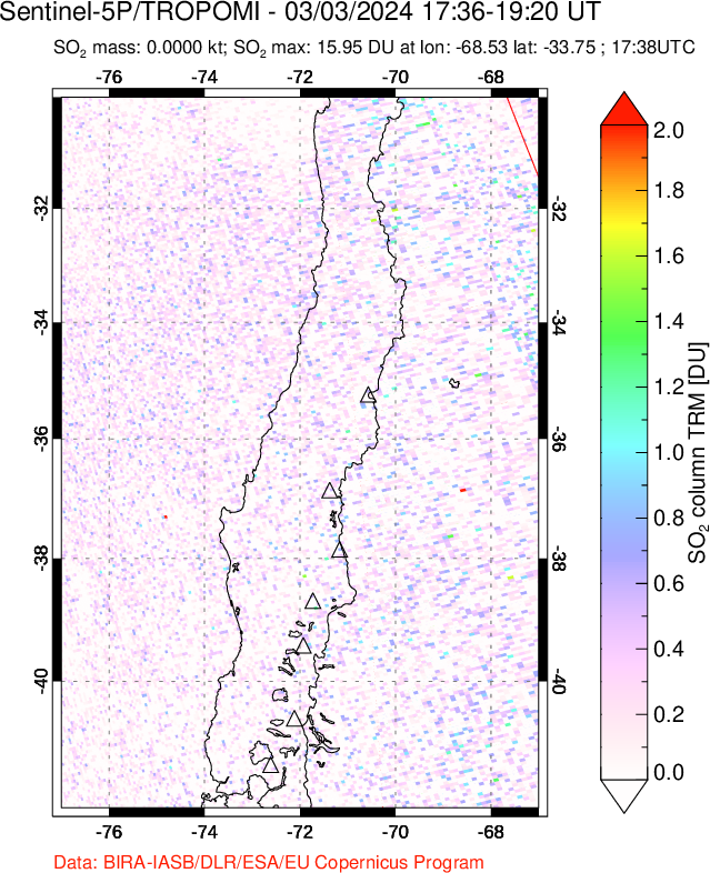 A sulfur dioxide image over Central Chile on Mar 03, 2024.