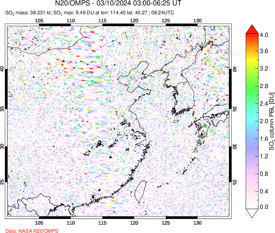 A sulfur dioxide image over Eastern China on Mar 10, 2024.