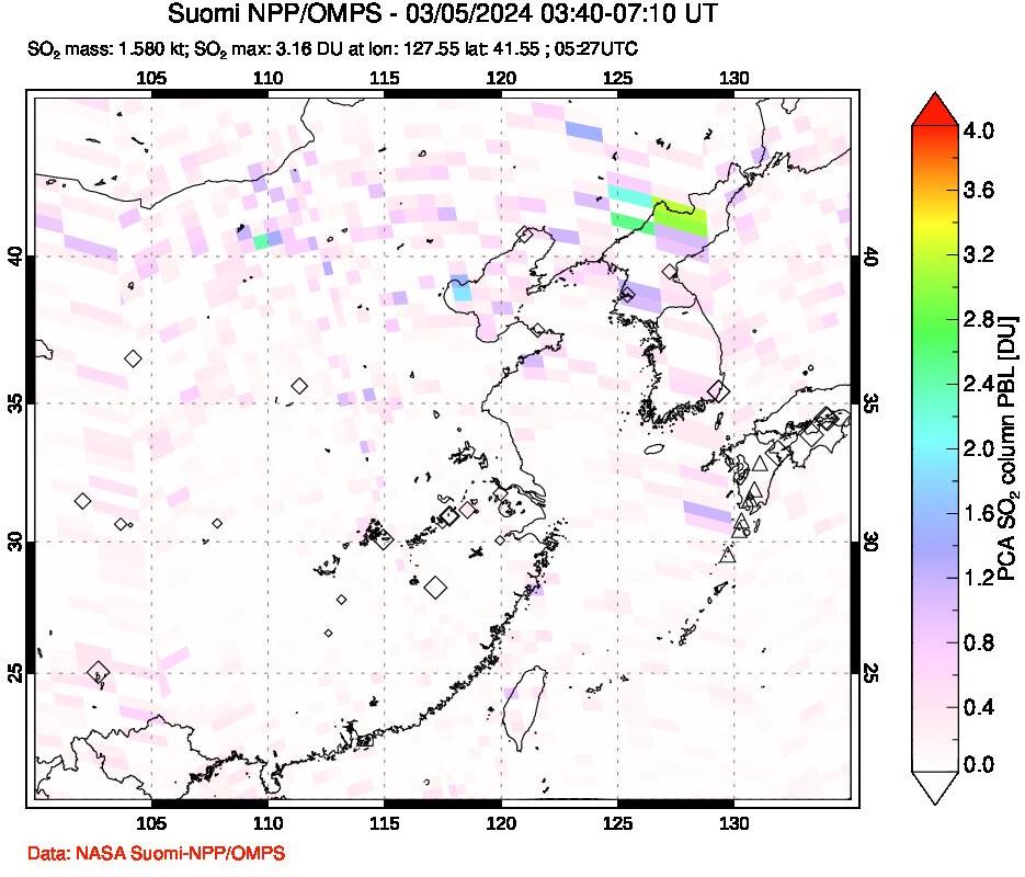 A sulfur dioxide image over Eastern China on Mar 05, 2024.